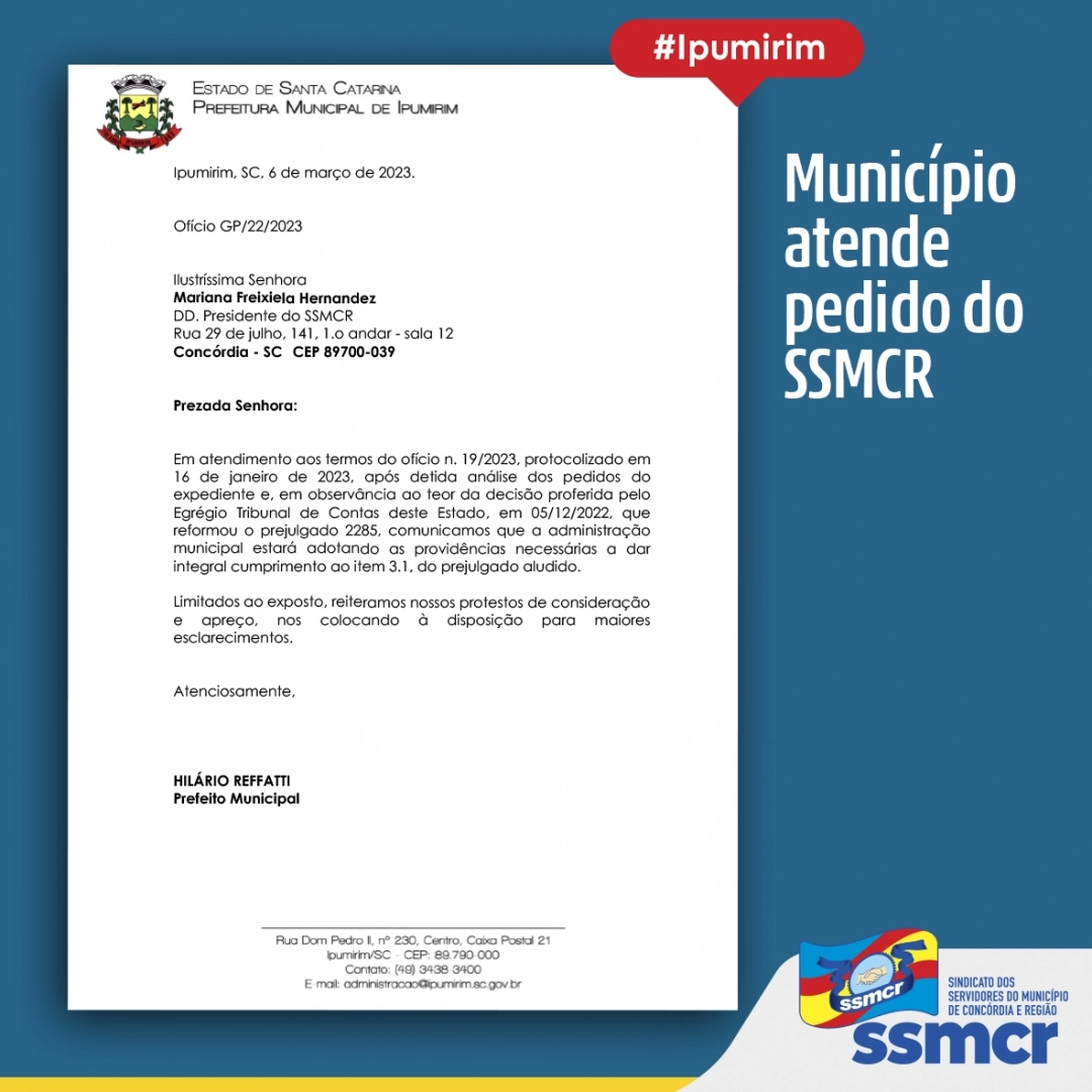 Município atende pedido do SSMCR