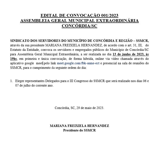 Edital de Convocação Delegados Congresso
