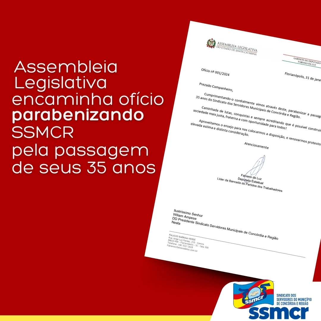 SSMCR recebe ofício que parabeniza seus 35 anos! 🎉🎉🎉