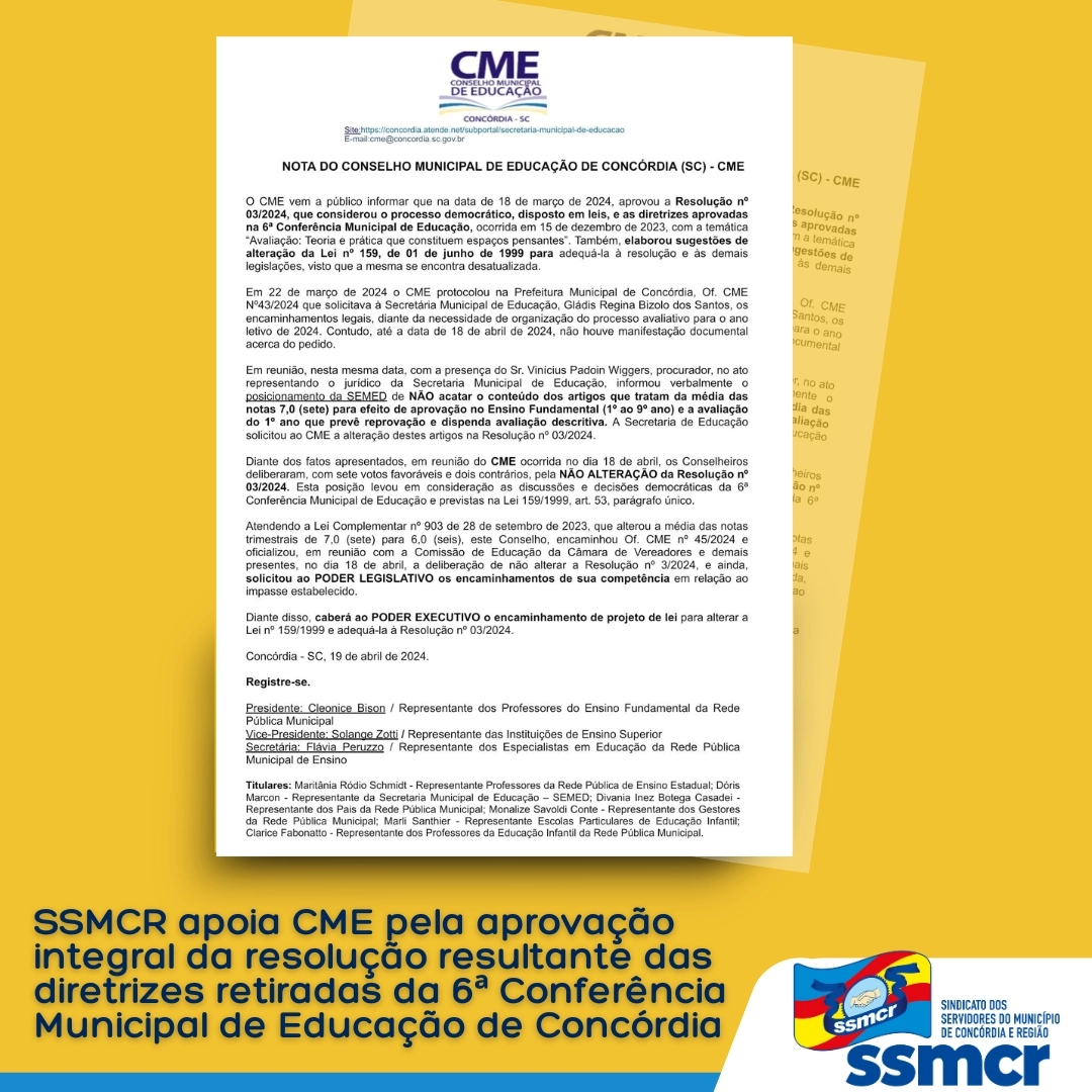 SSMCR apoia o CME!