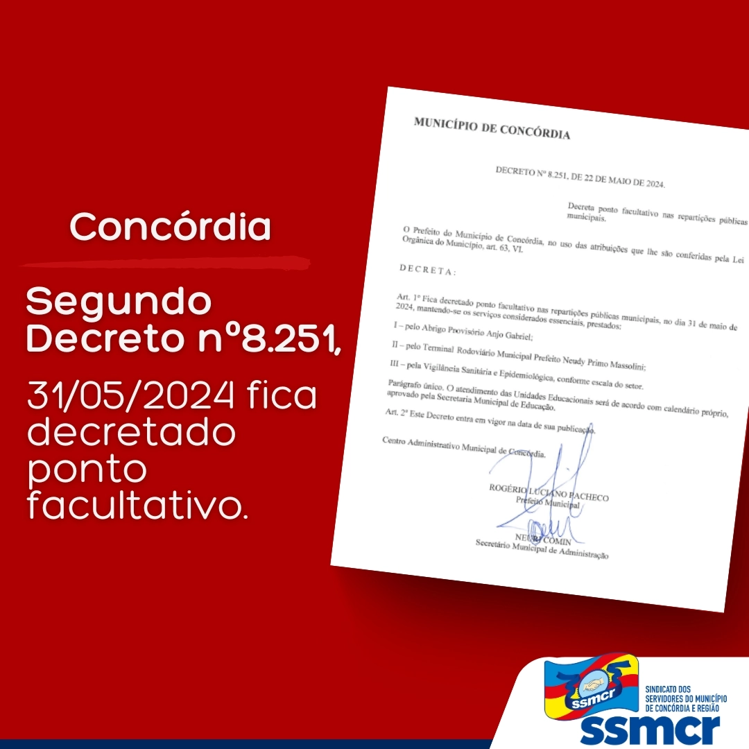 Ponto facultativo em Concórdia/SC! ✍🏻
