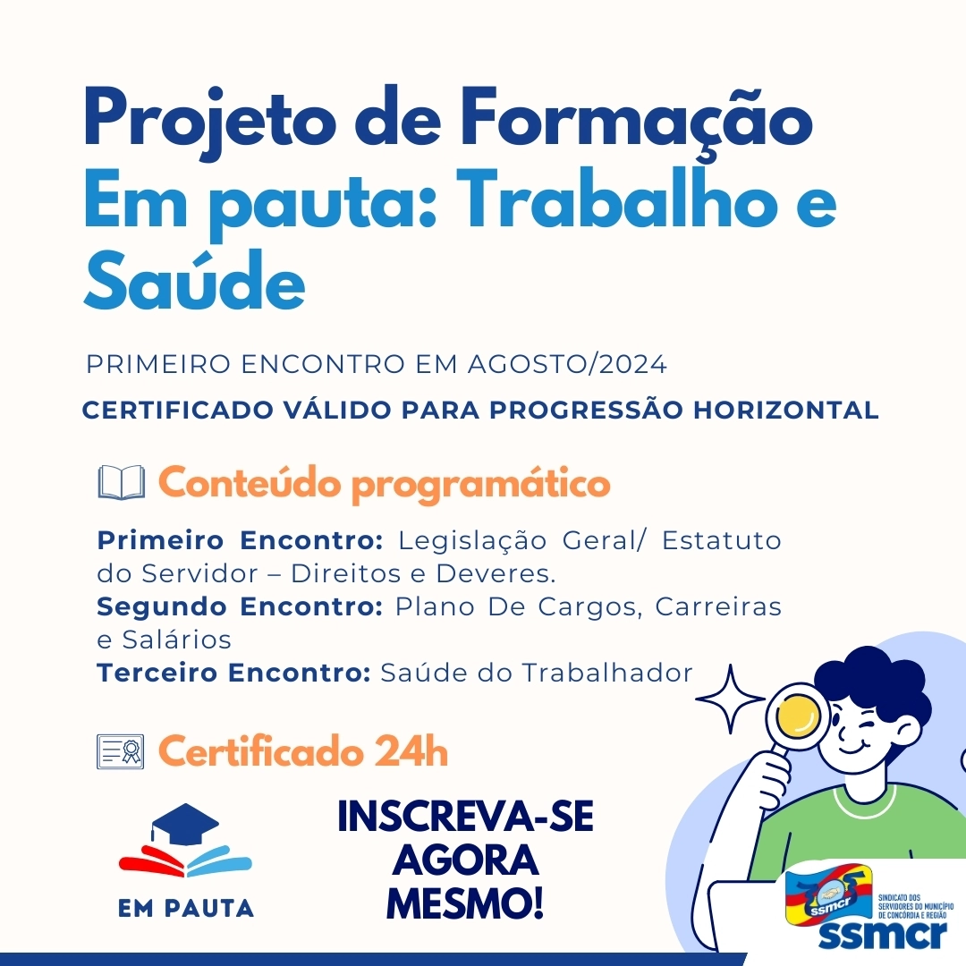 INSCRIÇÕES ABERTAS PARA FORMAÇÃO SINDICAL NO MUNICÍPIO DE...