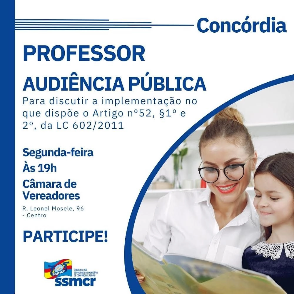 PROFESSOR, SEGUNDA-FEIRA TEM AUDIÊNCIA PÚBLICA!!!