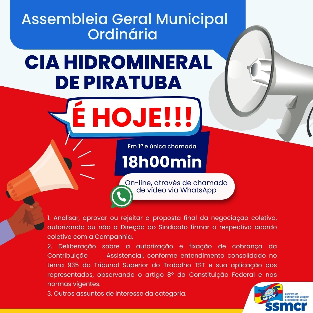 É HOJE, CIA HIDROMINERAL DE PIRATUBA 🚨🚨🚨