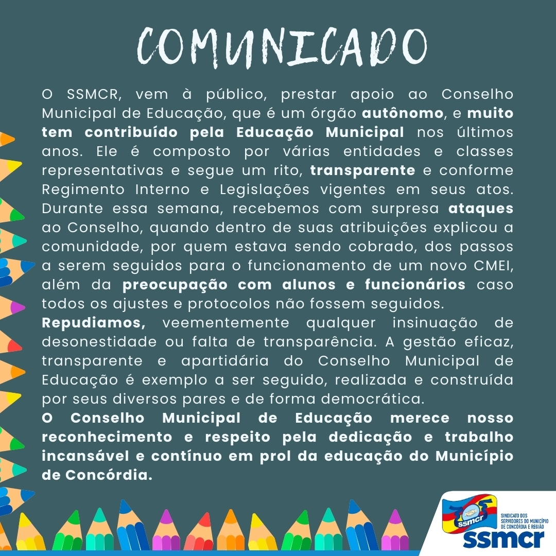NOTA DE APOIO AO CONSELHO MUNICIPAL DE EDUCAÇÃO